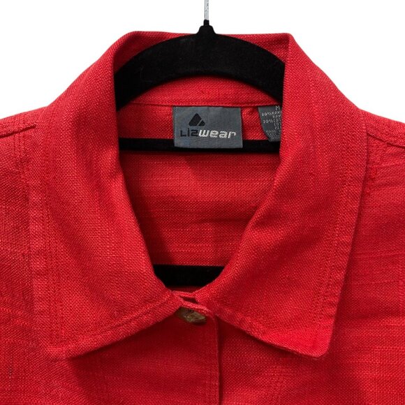 Lizwear Vintage Red Jacket Blazer Size Medium, Woven Ramie Cotton Boxy Pockets - Picture 2 of 7